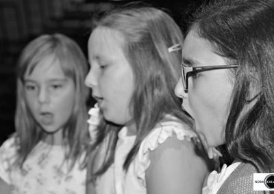 Tres niñas cantando en concierto